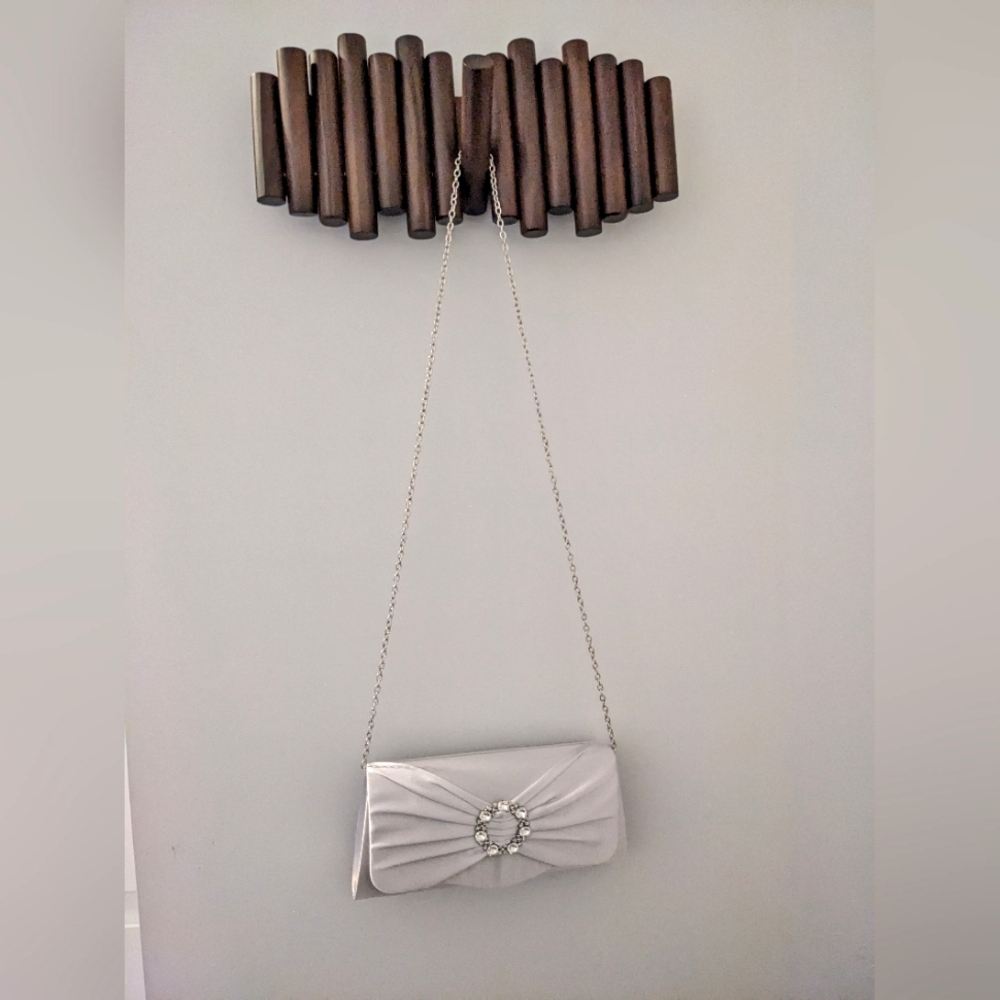 JJ House Women's Bow silver/grey clutch with gems - NWOT